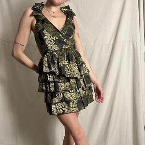 y2k Juicy couture layered pleated black and gold formal babydoll prom dress